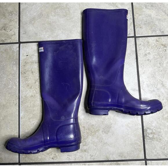 Hunter Original Tall Gloss Purple Waterproof Rain Boots Women’s Sz 5M/6F - Picture 1 of 9